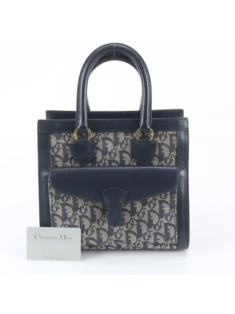 Dior Trotter Leather Handbag Tote Navy
